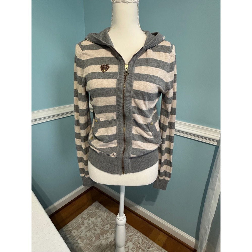 Twisted Heart America Striped Cashmere Blend Zip Hoodie MED Y2K luxury